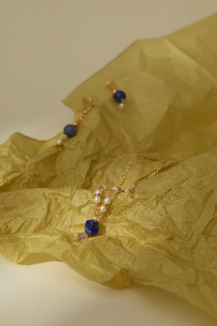 Ivory Pearl and Lapis Pendant Necklace - Artsory