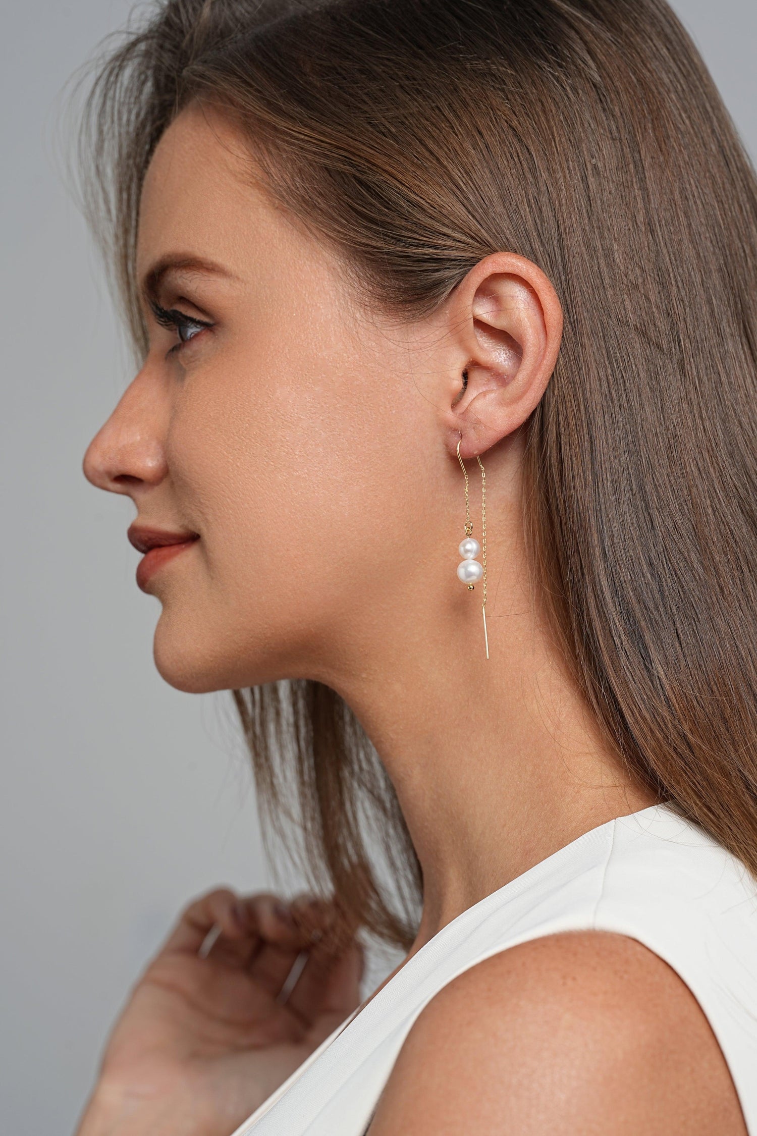 Bella Pearl Threader Earrings - Artsory