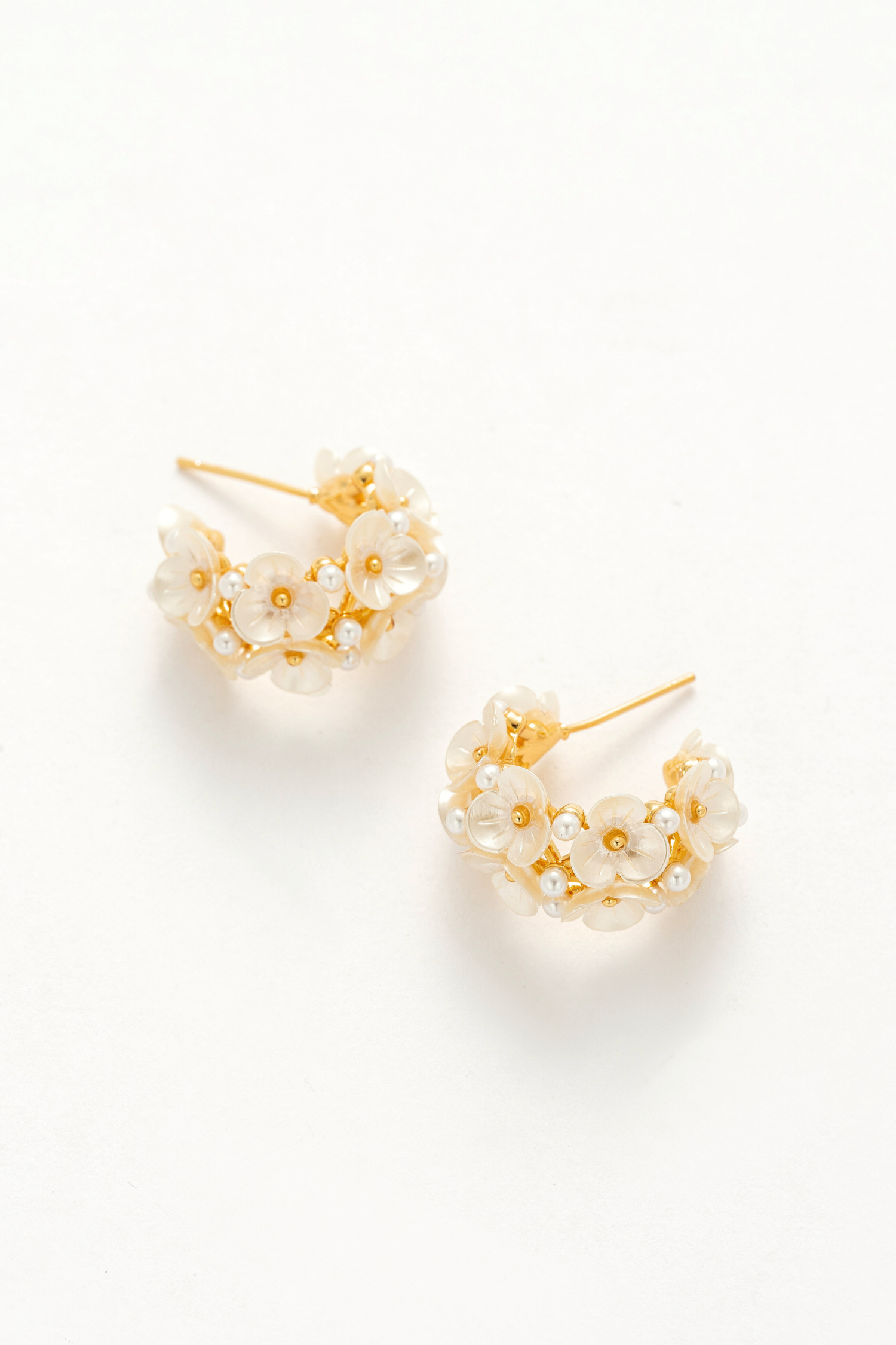 Celine Floral Pearl C Hoop Earrings