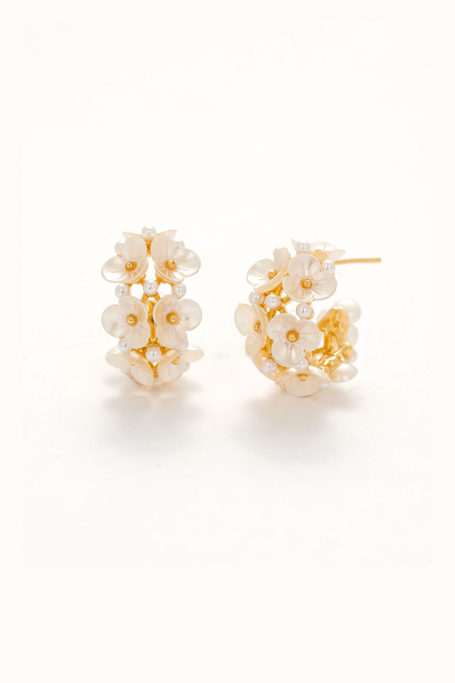Celine Floral Pearl C Hoop Earrings