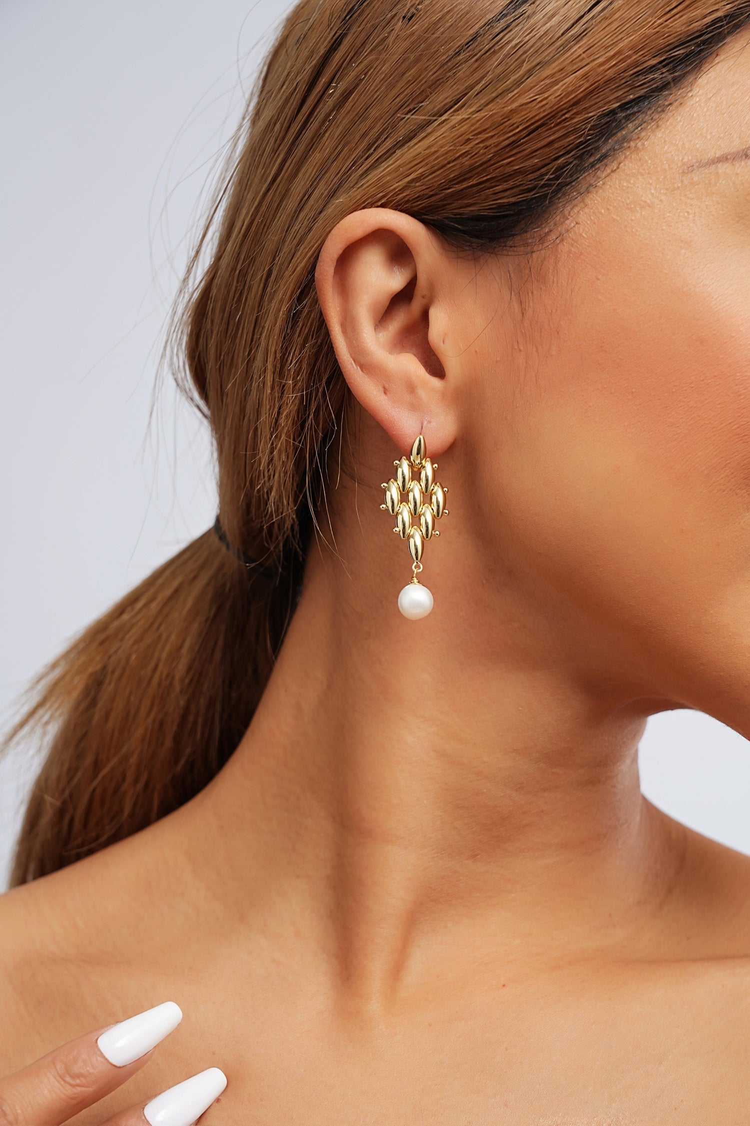 Golden Weave Pearl Drop Earrings - Artsory