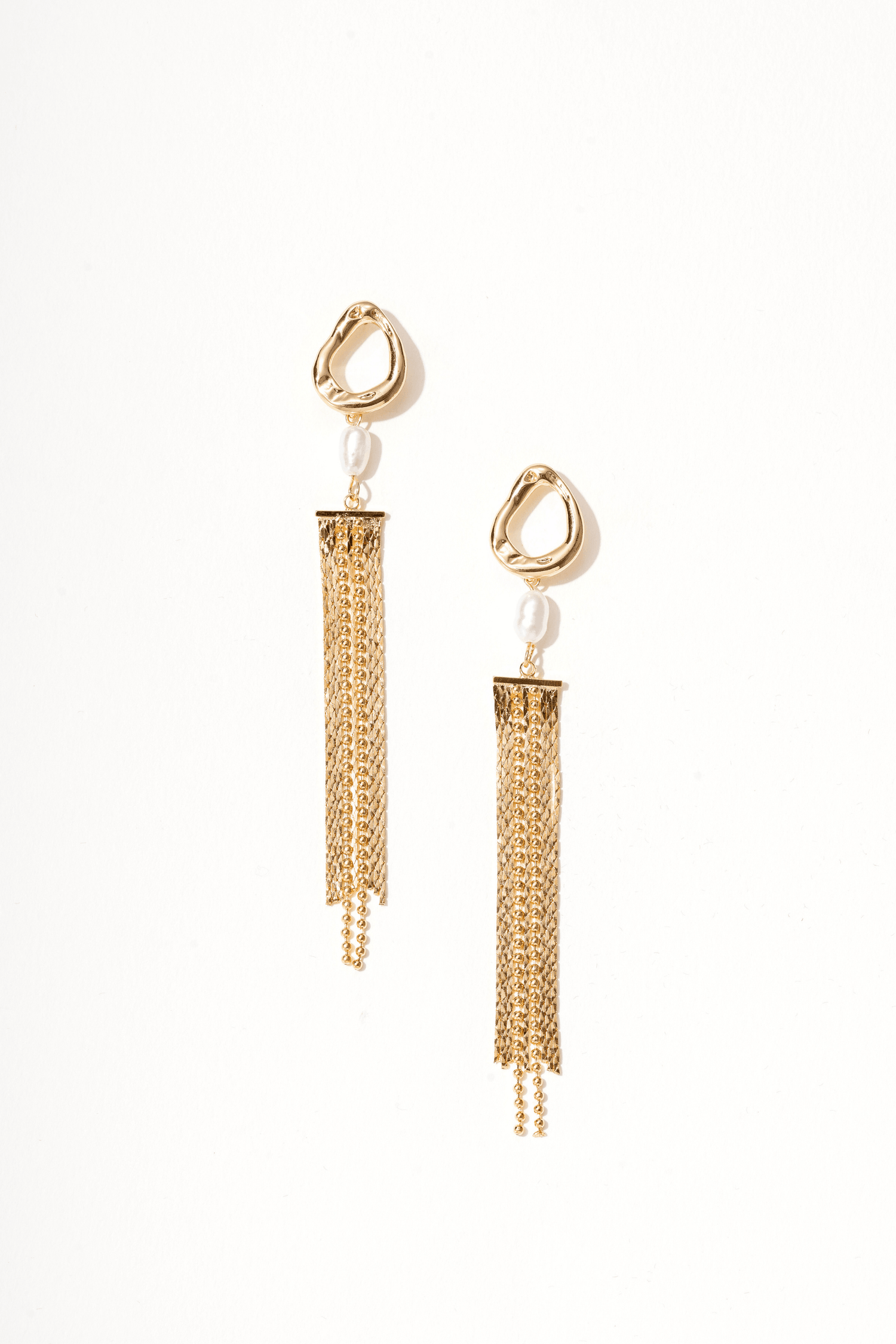 Pearl and 18K Gold Tassel Earrings - Artsory