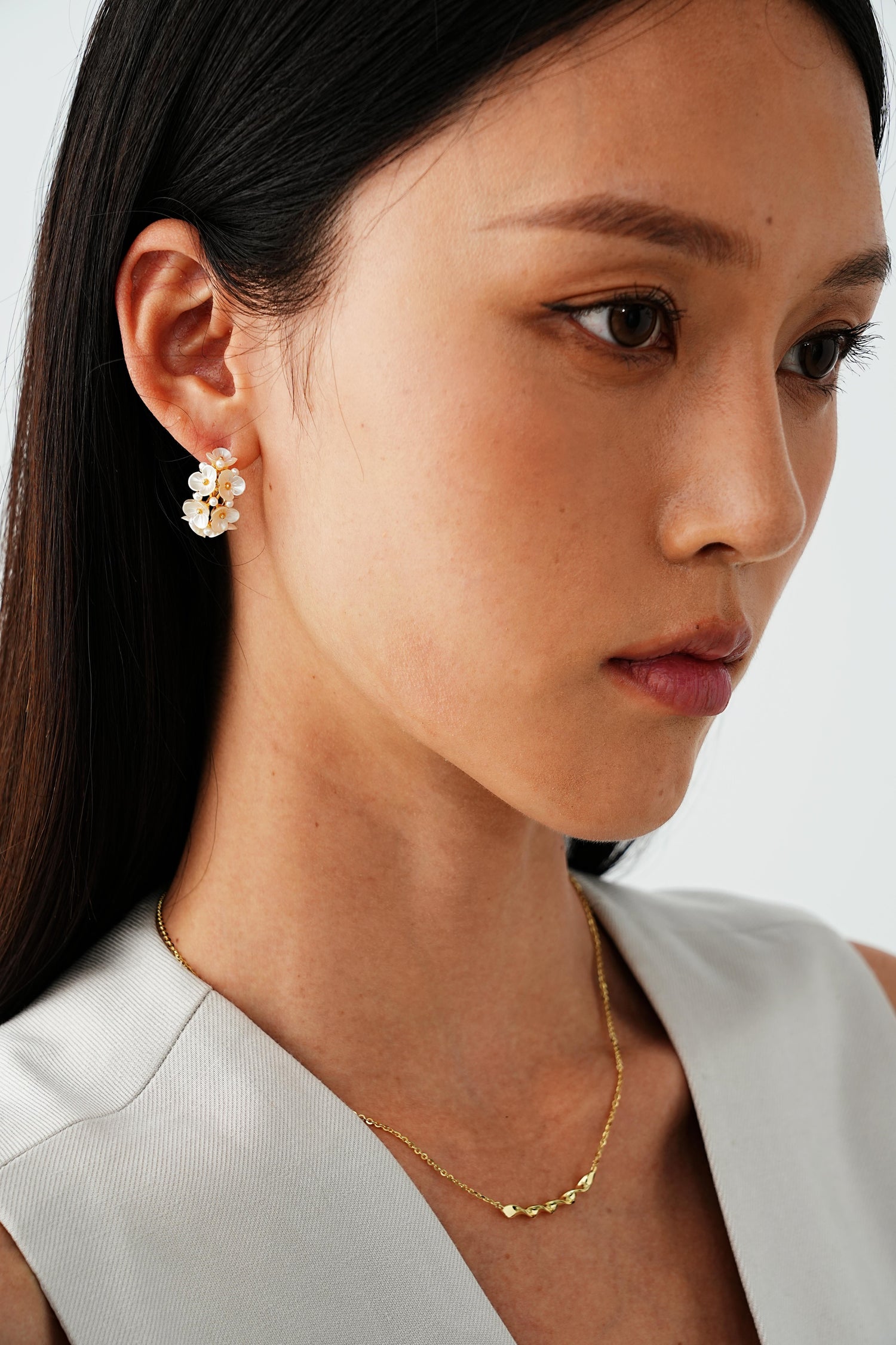 Celine Floral Pearl C Hoop Earrings