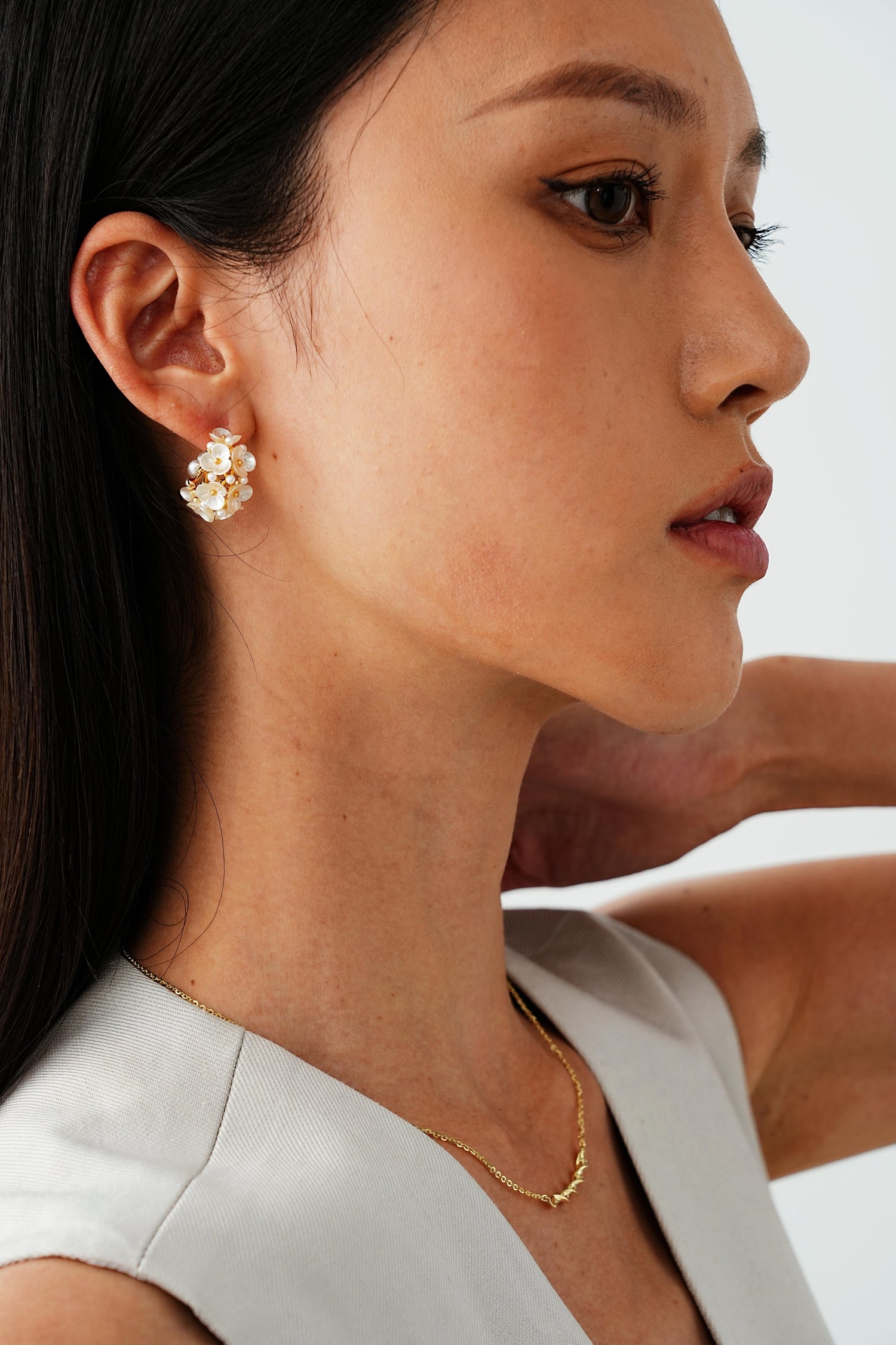Celine Floral Pearl C Hoop Earrings