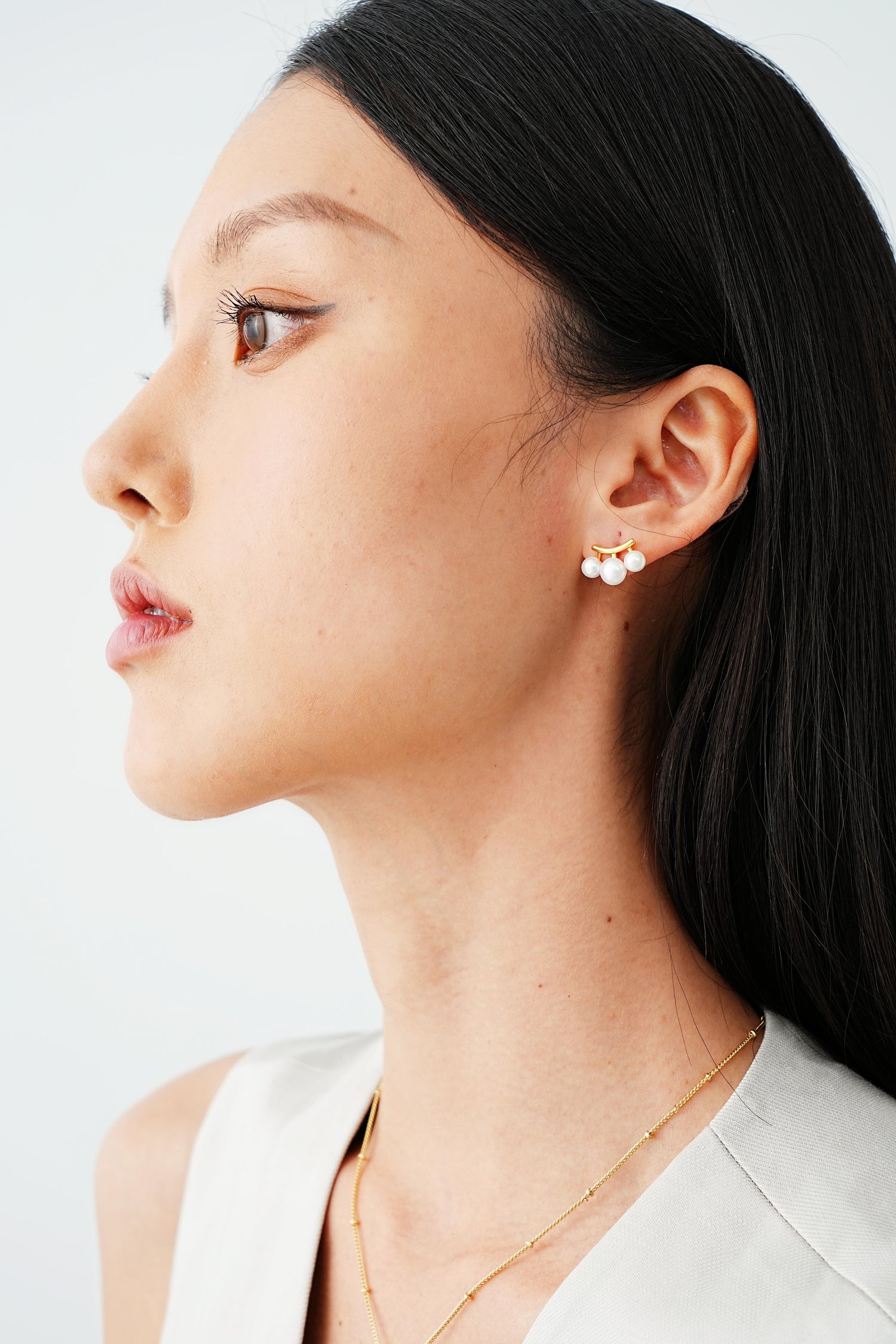 Trio Pearl Stud Earrings