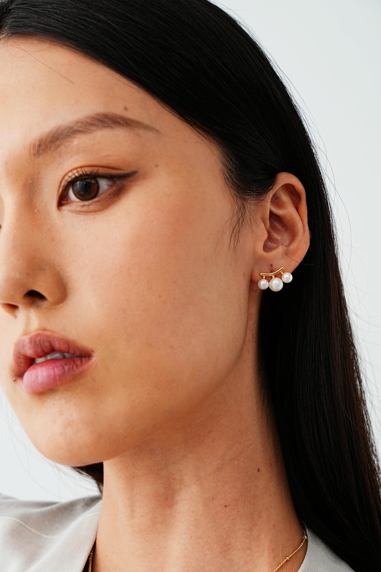 Trio Pearl Stud Earrings