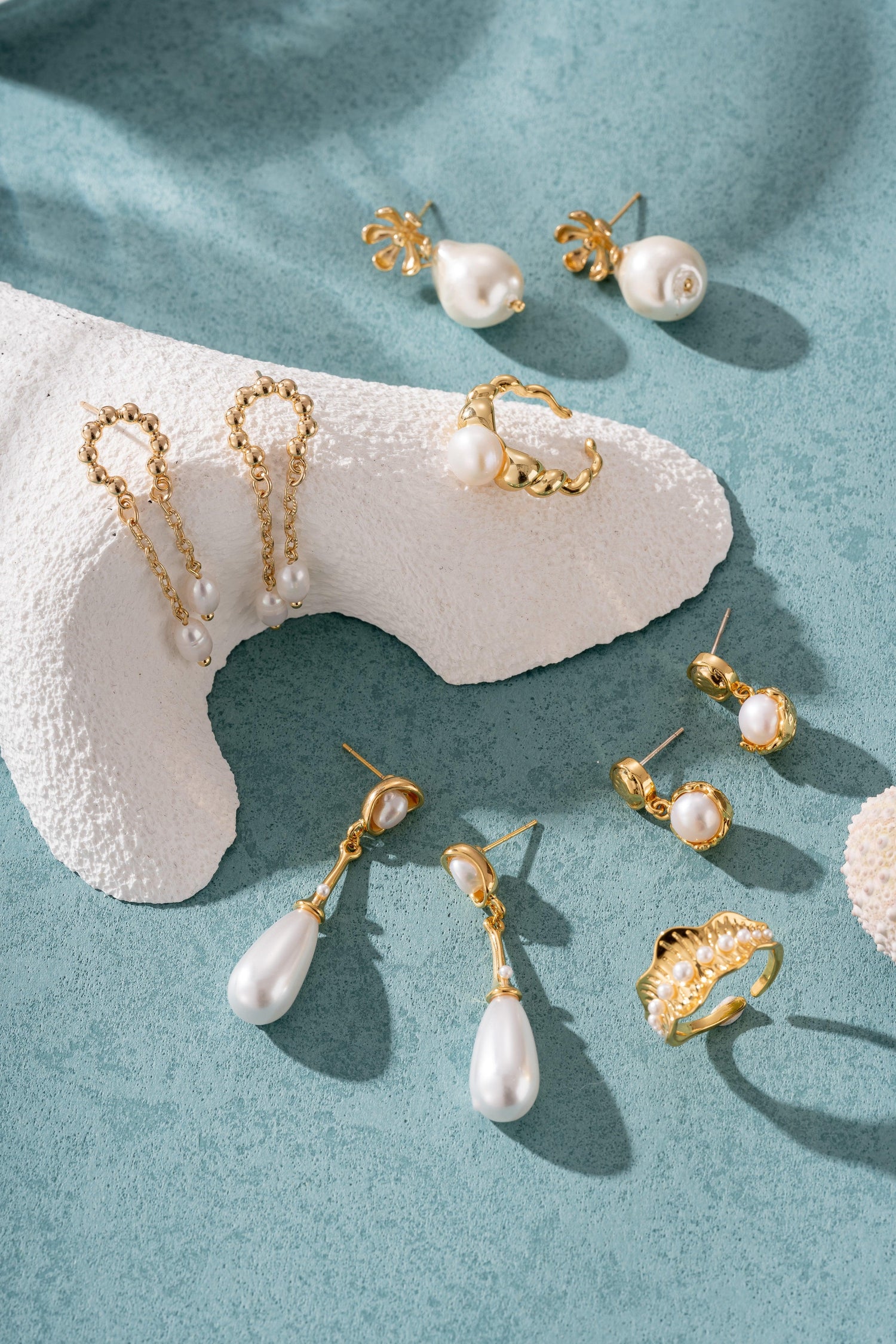 Floral 18K Gold Baroque Pearl Drop Earrings - Artsory