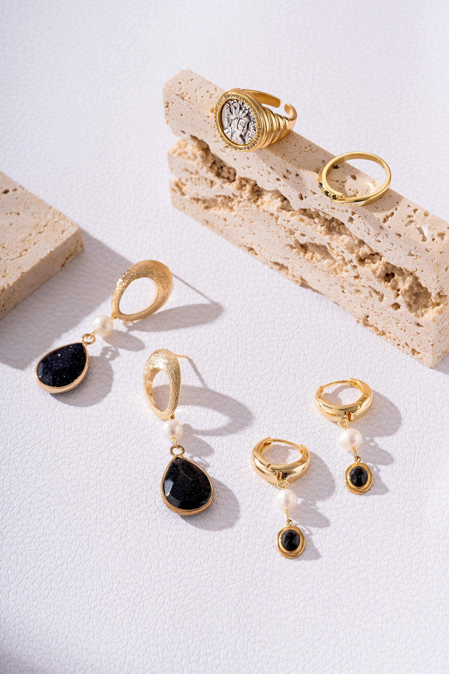 Cassian Pearl with Black Agate Drop Earrings - Artsory