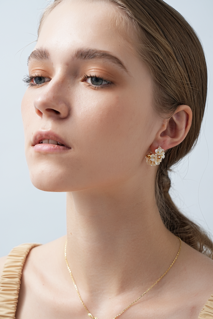 Celine Floral Pearl C Hoop Earrings