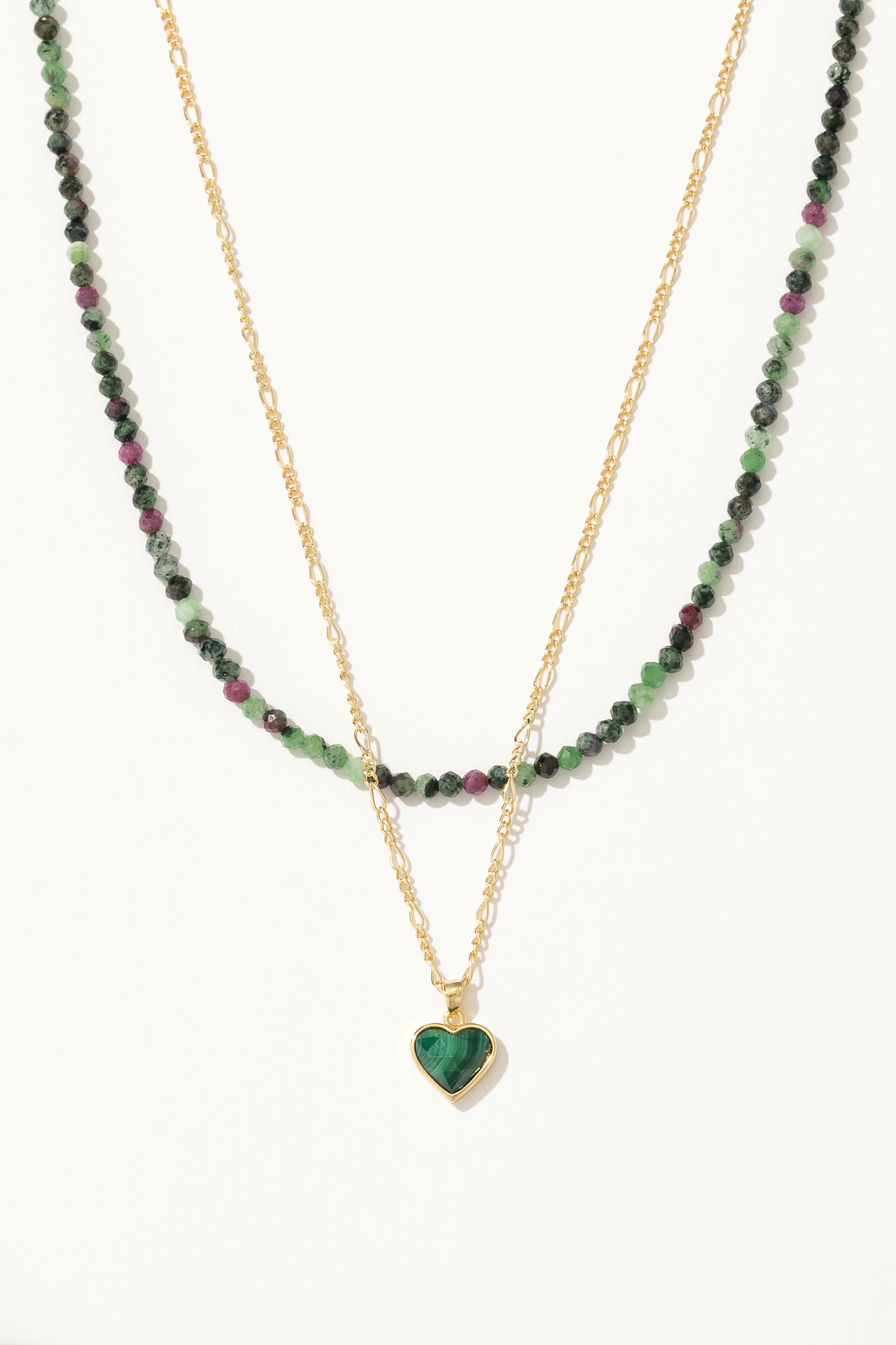 Double Chain with Heart Pendant Necklace