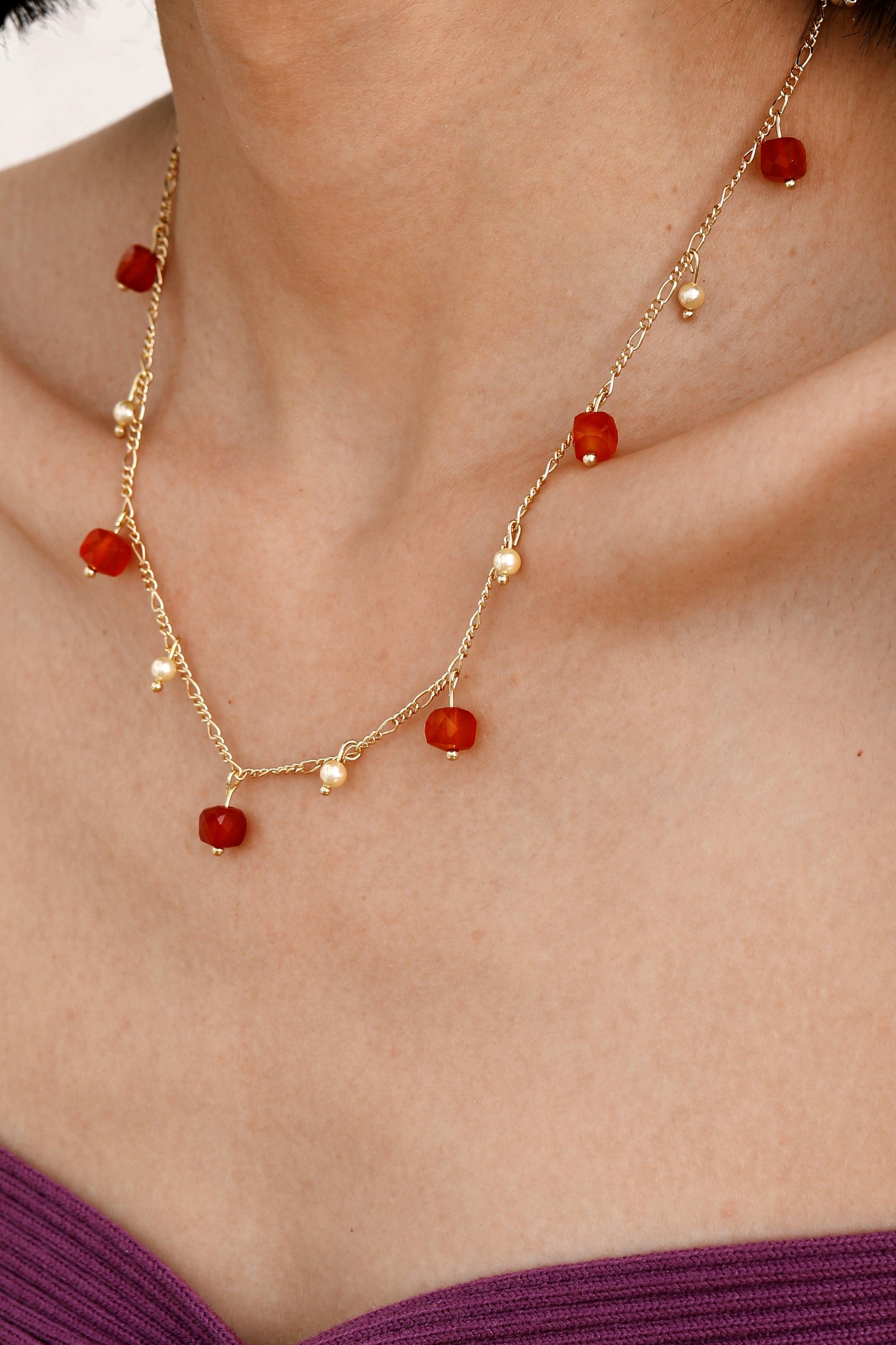 Golden Maple with Pearl Drop Necklace - Artsory