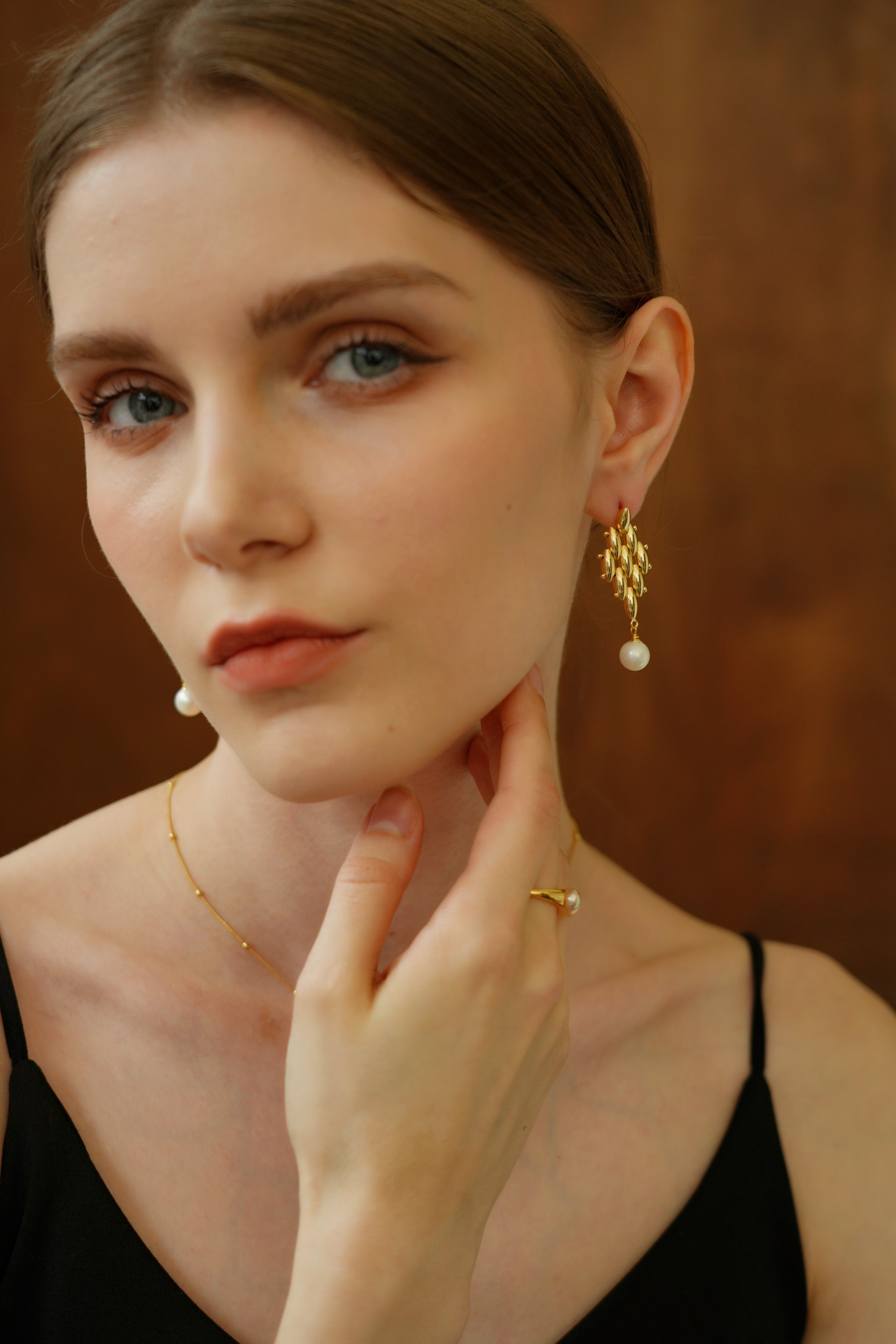Golden Weave Pearl Drop Earrings