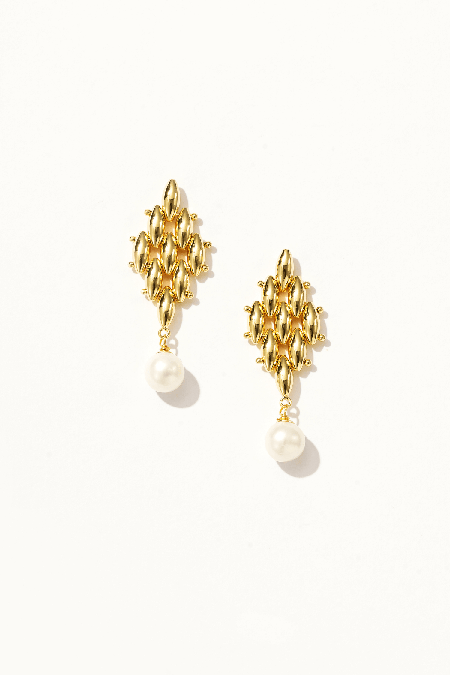 Golden Weave Pearl Drop Earrings - Artsory