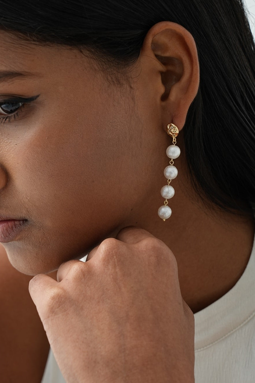 Juliette Snowflake Glitter Pearl Drop Earrings