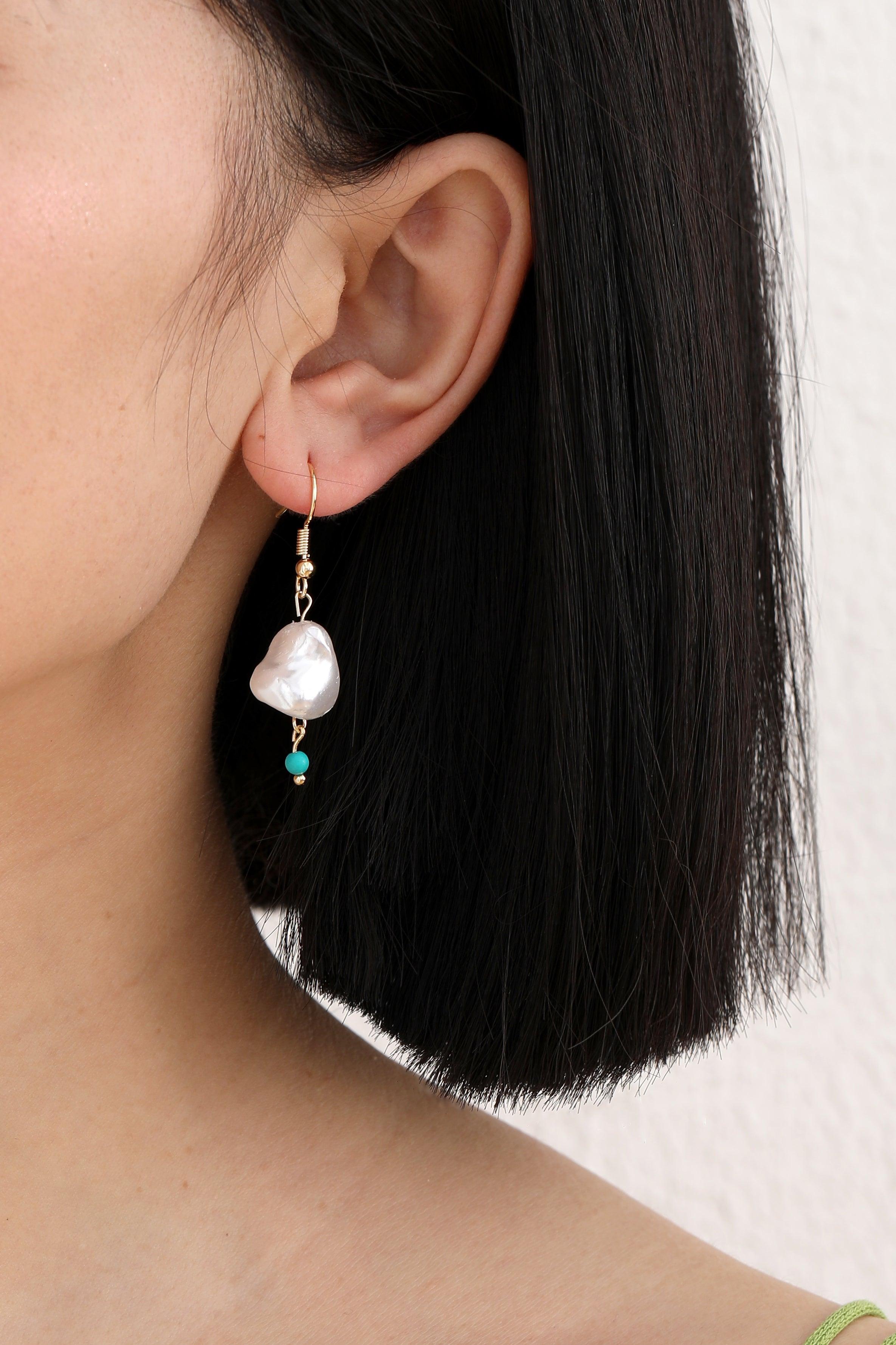 Keshi Pearl and Turquoise Drop Earrings - Artsory