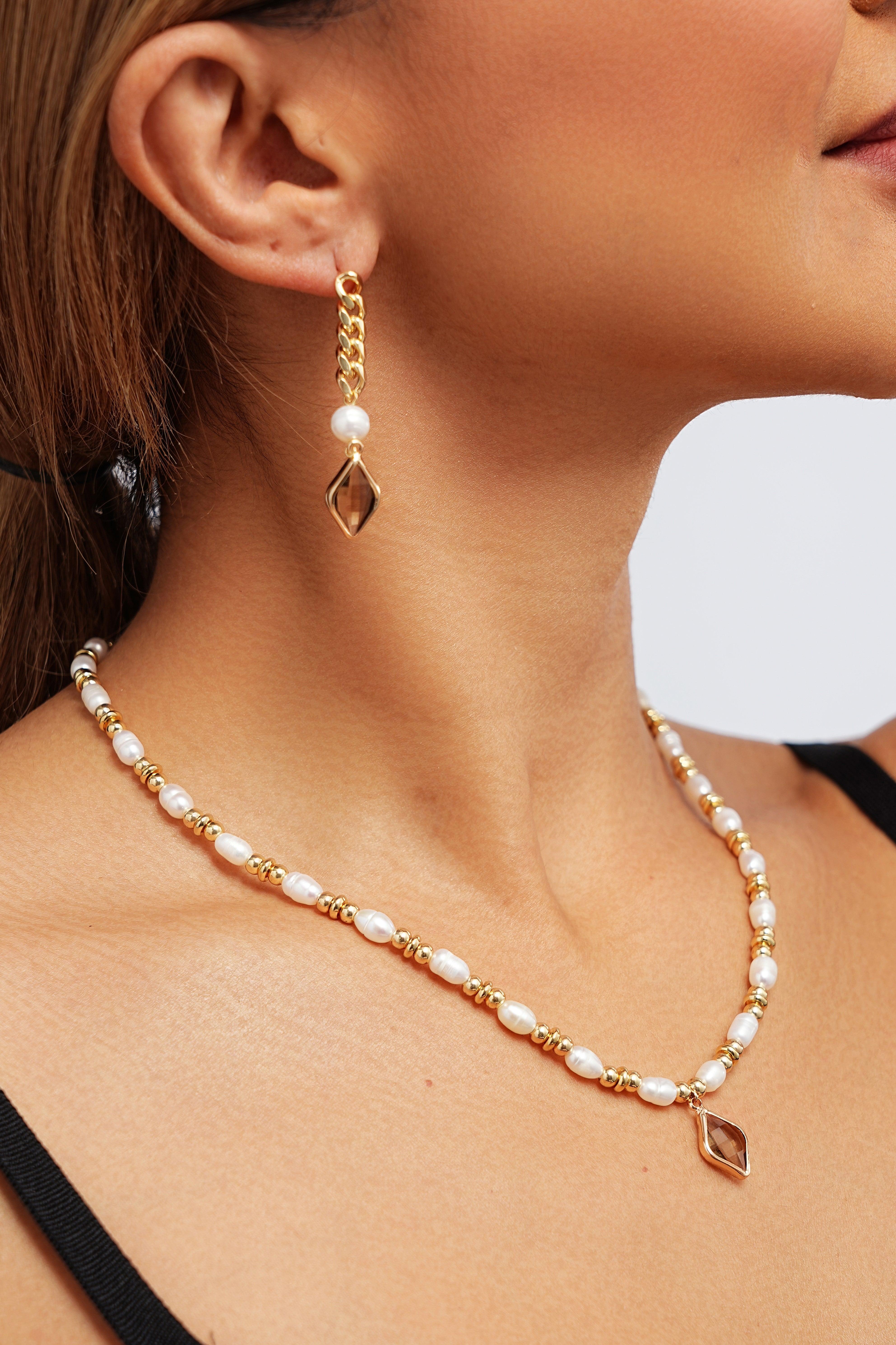 Kiana Crystal Drop Pearl Beaded Necklace - Artsory