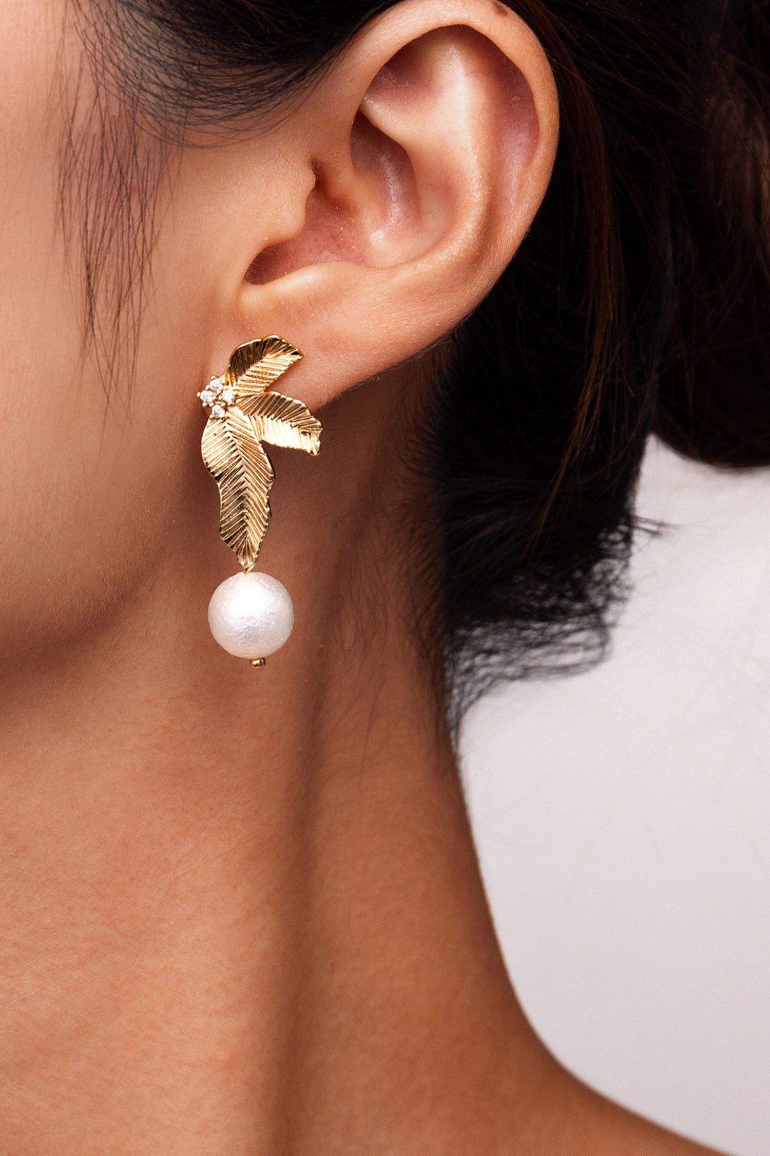 Leafy Pearl Drop Earrings