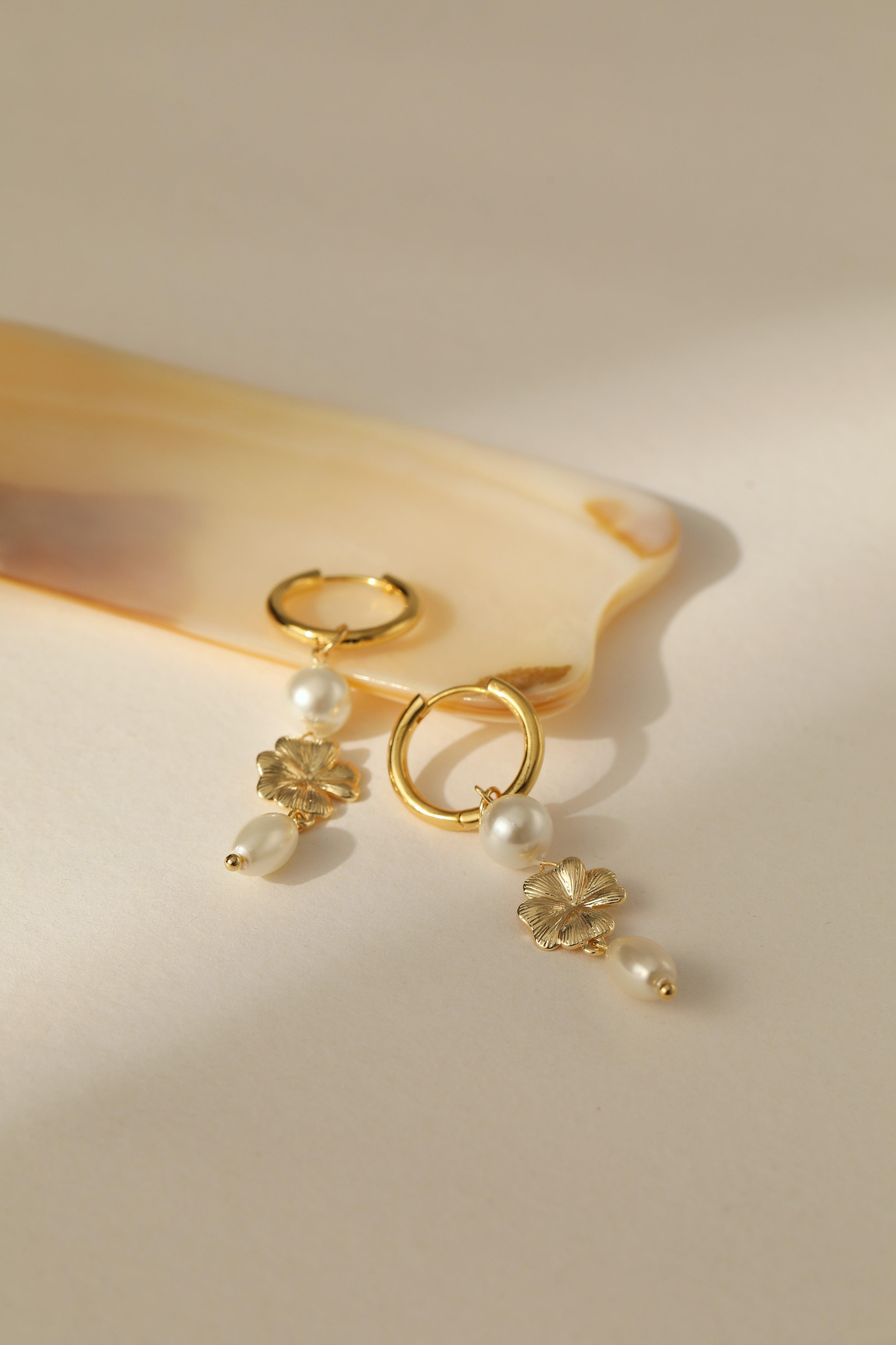 Liora Floral Pearl Drop earrings - Artsory