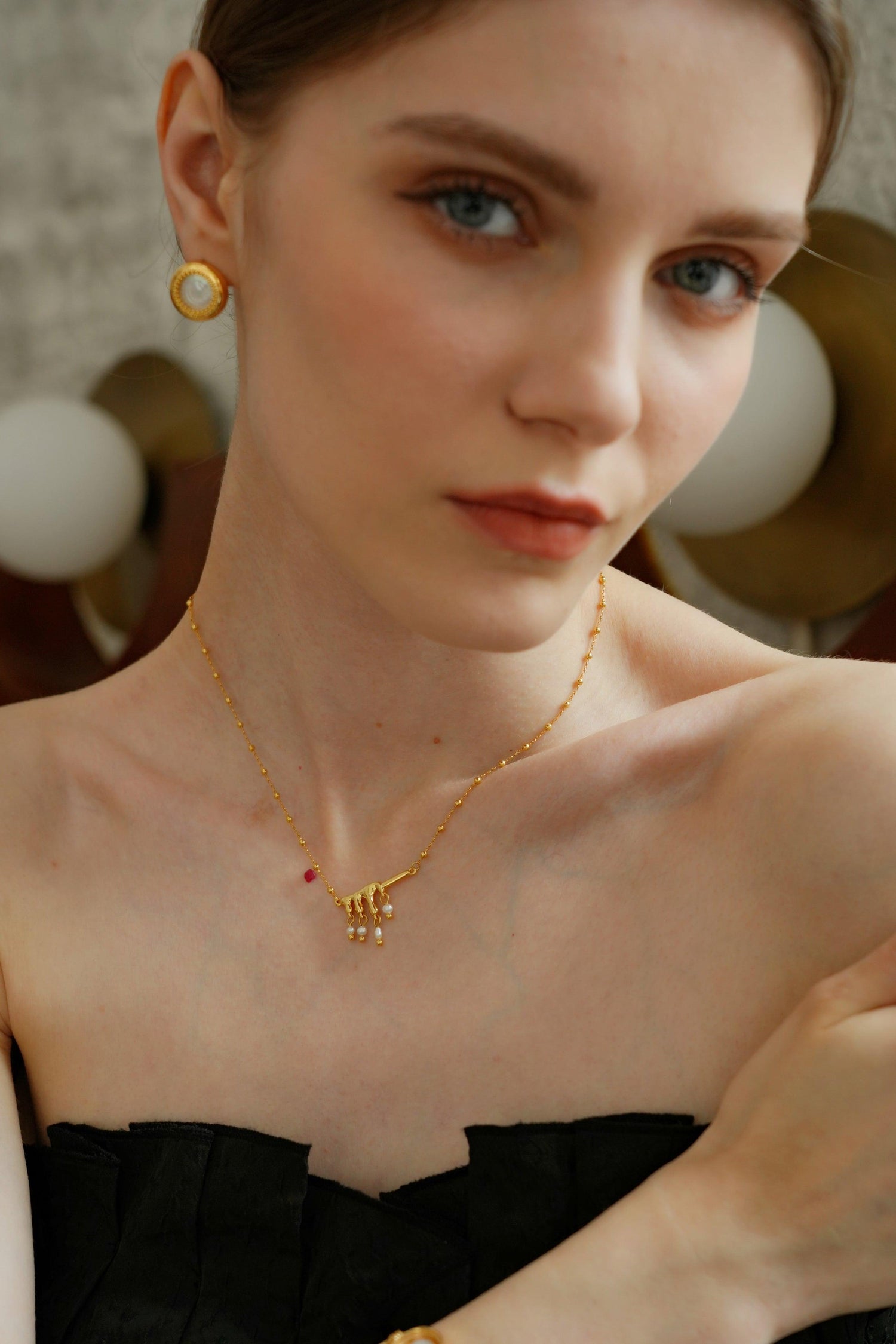 Lyssandra 18k Gold with Pearl Drop Necklace - Artsory