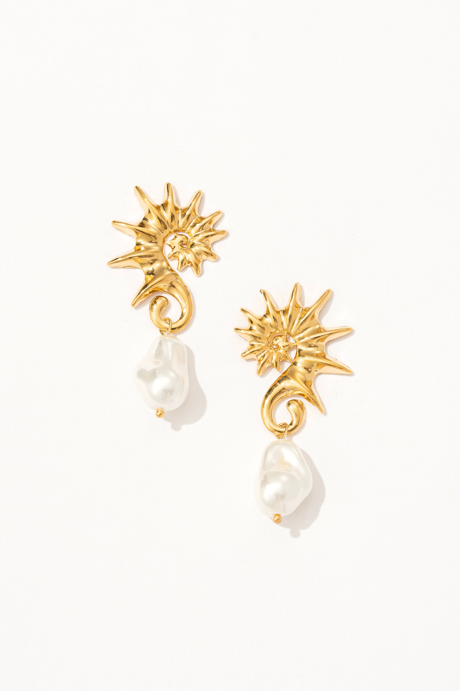 Mystic Seahorse Gold Pearl Drop Earrings