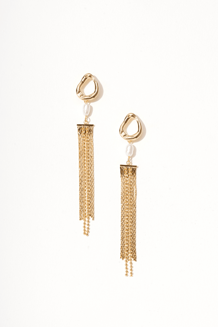 Pearl and 18K Gold Tassel Earrings