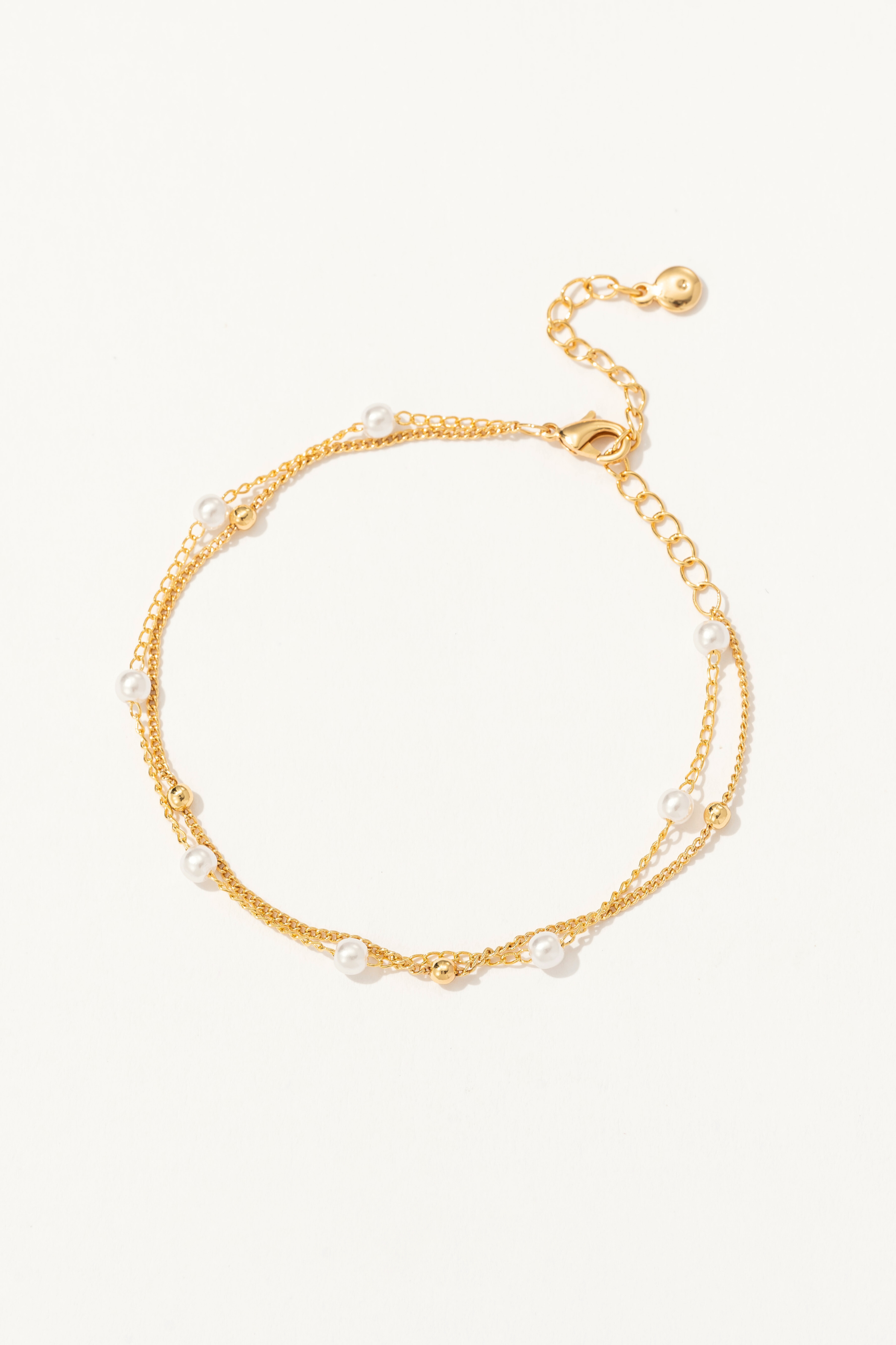 Slim Chain Layered Pearl Bracelet