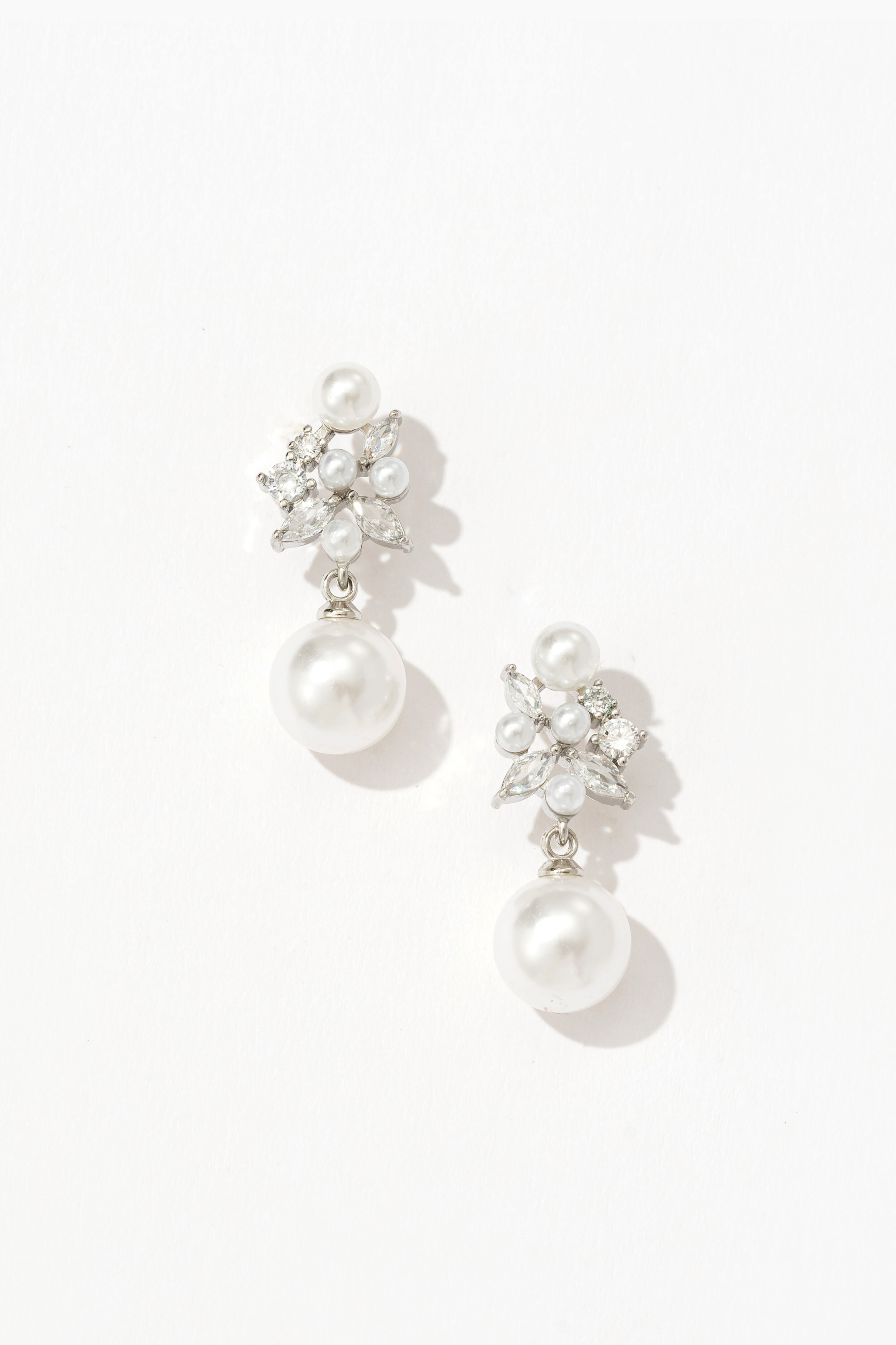 Starlit Grace Pearl Drop Earrings Silver