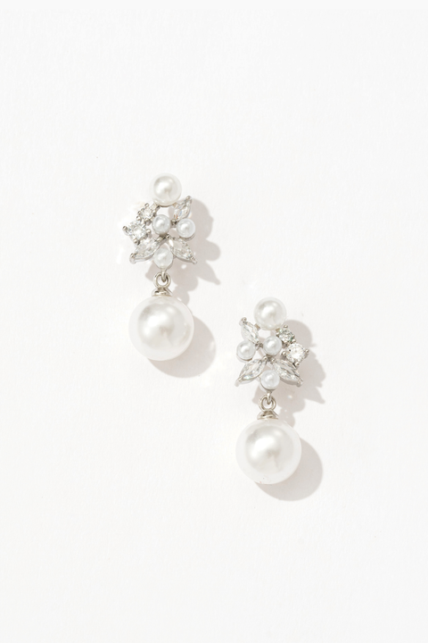 Starlit Grace Pearl Drop Earrings Silver