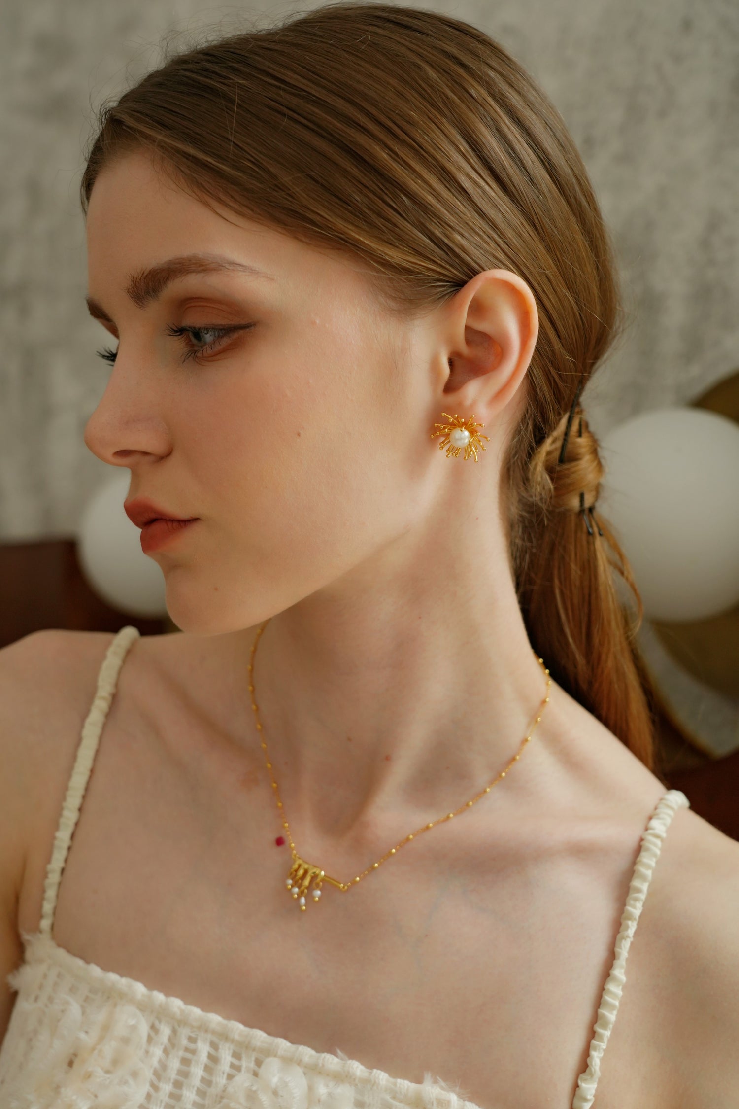 Sunburst Pearl Stud Earrings