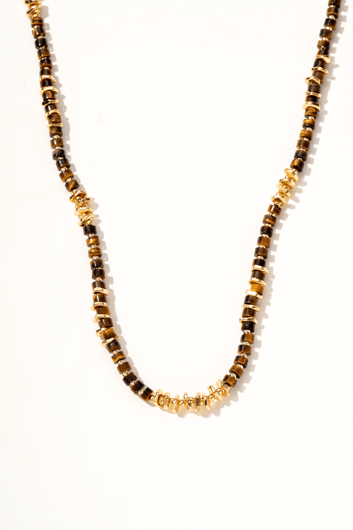 Tiger's Eye Beaded 18k Gold Necklace - Artsory