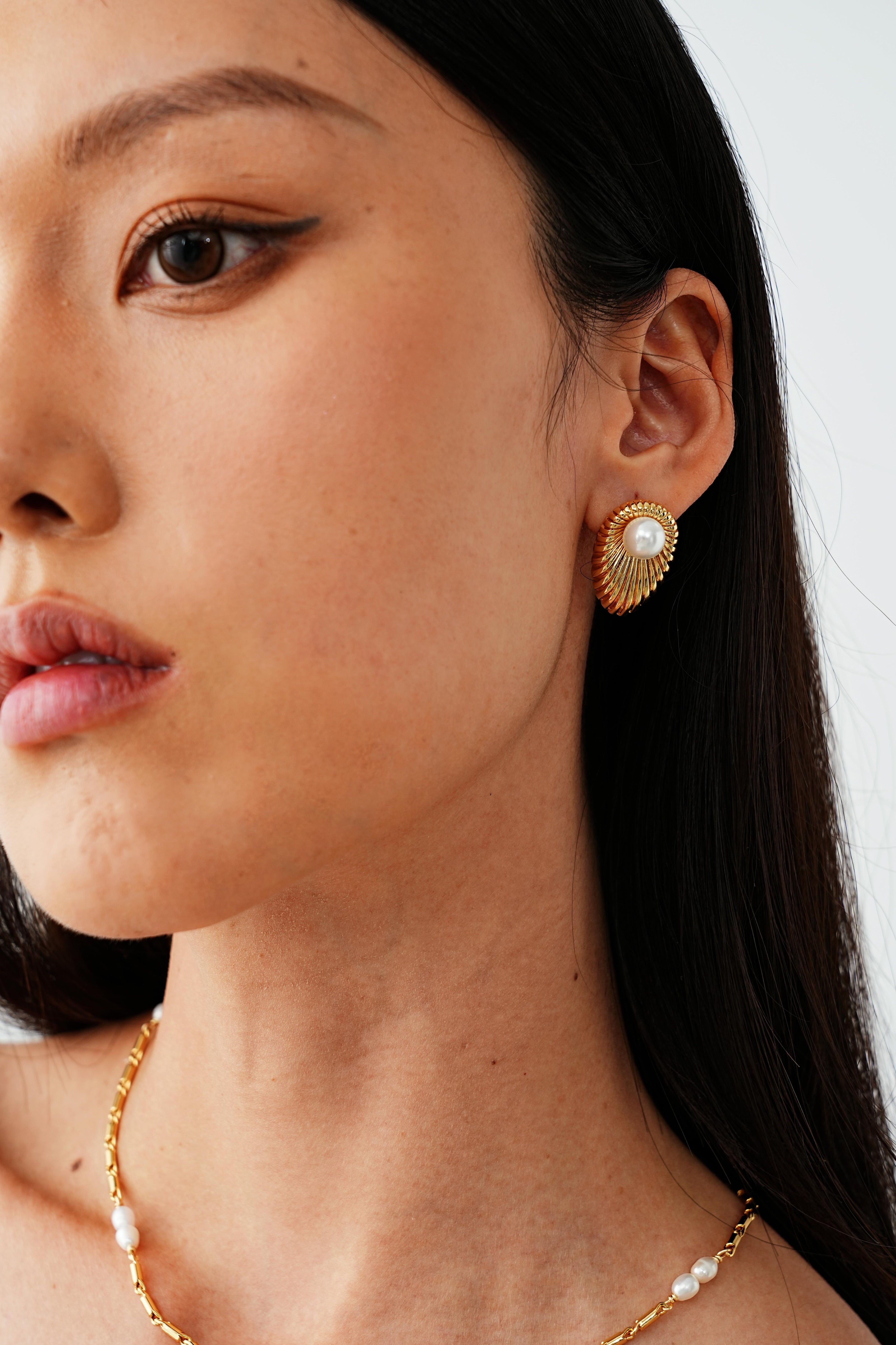 Saffron Pearl Stud Earrings
