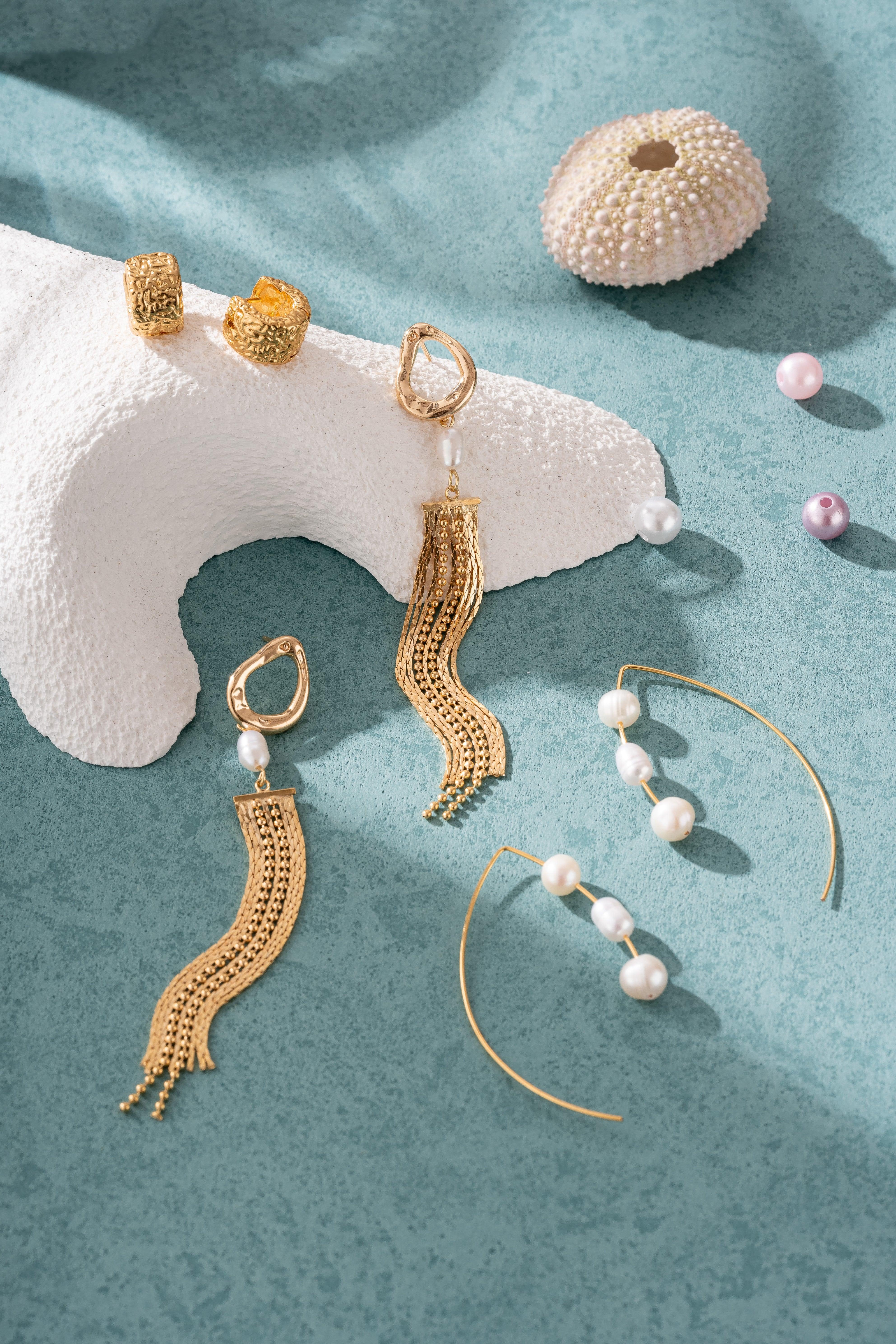 Pearl and 18K Gold Tassel Earrings - Artsory