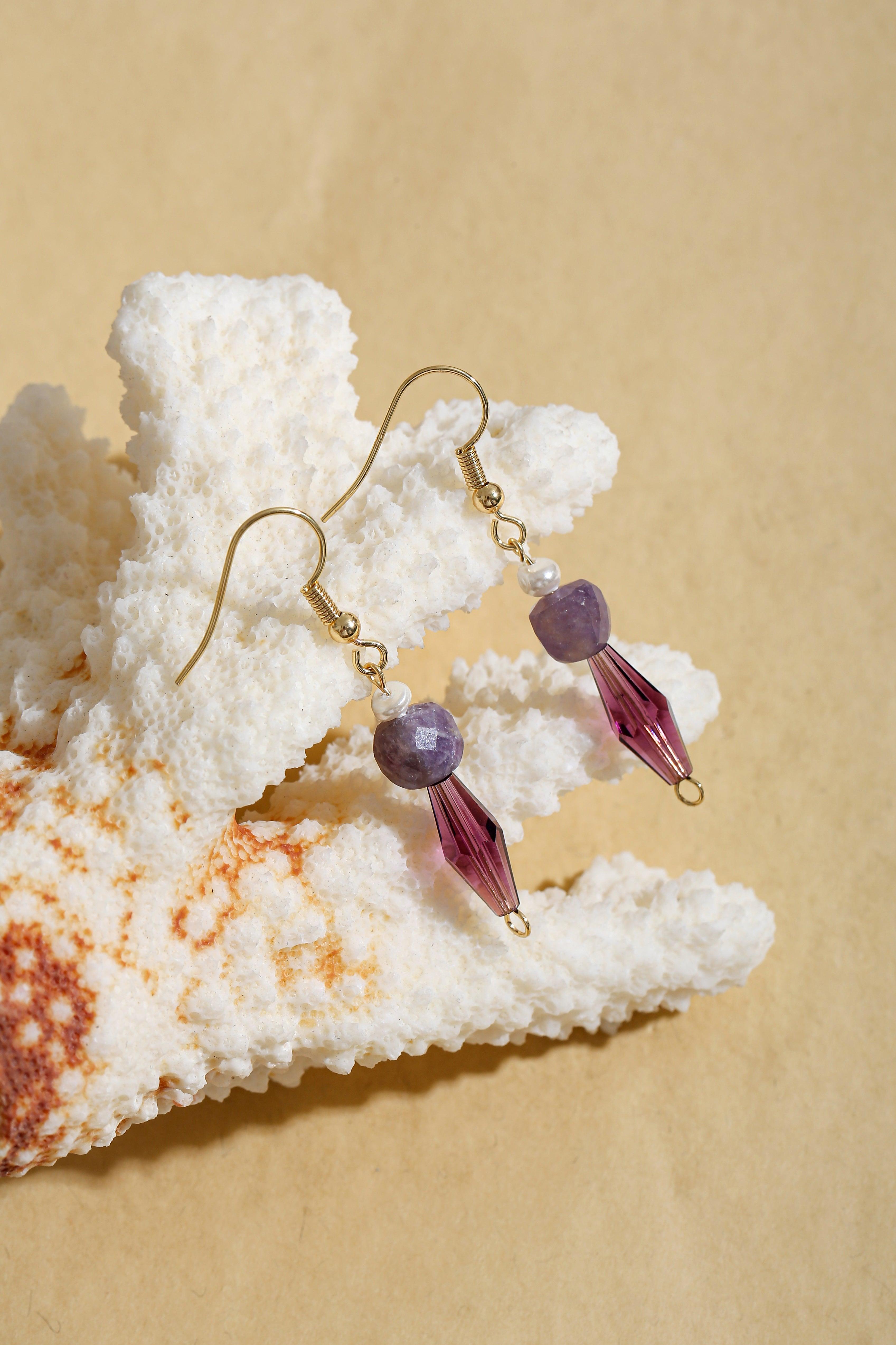 Aislinn Crystal Drop Lavender Earrings - Artsory